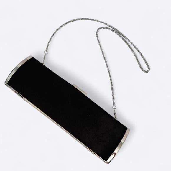 Set of Two Small Mini Black Evening Clutch Chain Strap Bags - Picture 12 of 14